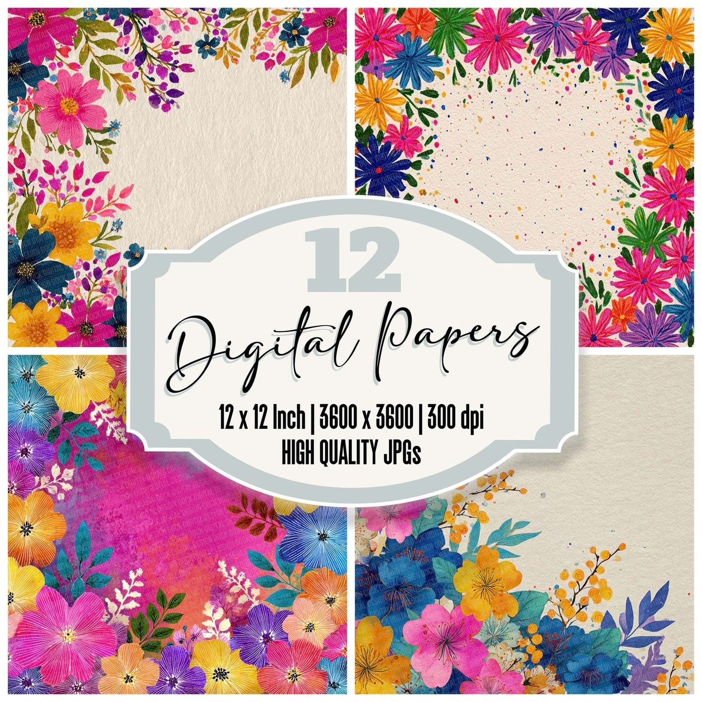 Holi Floral Border Digital Paper Pack (DDD002023)