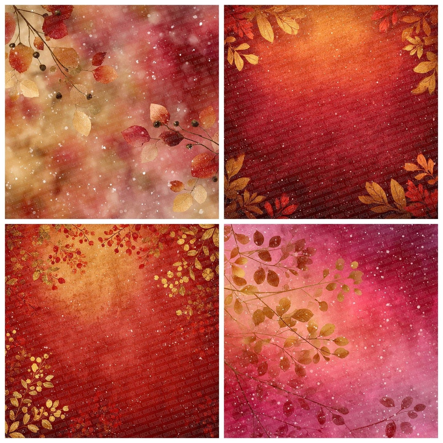 Holly Gold Christmas Background Digital Paper Pack (DDD002026)