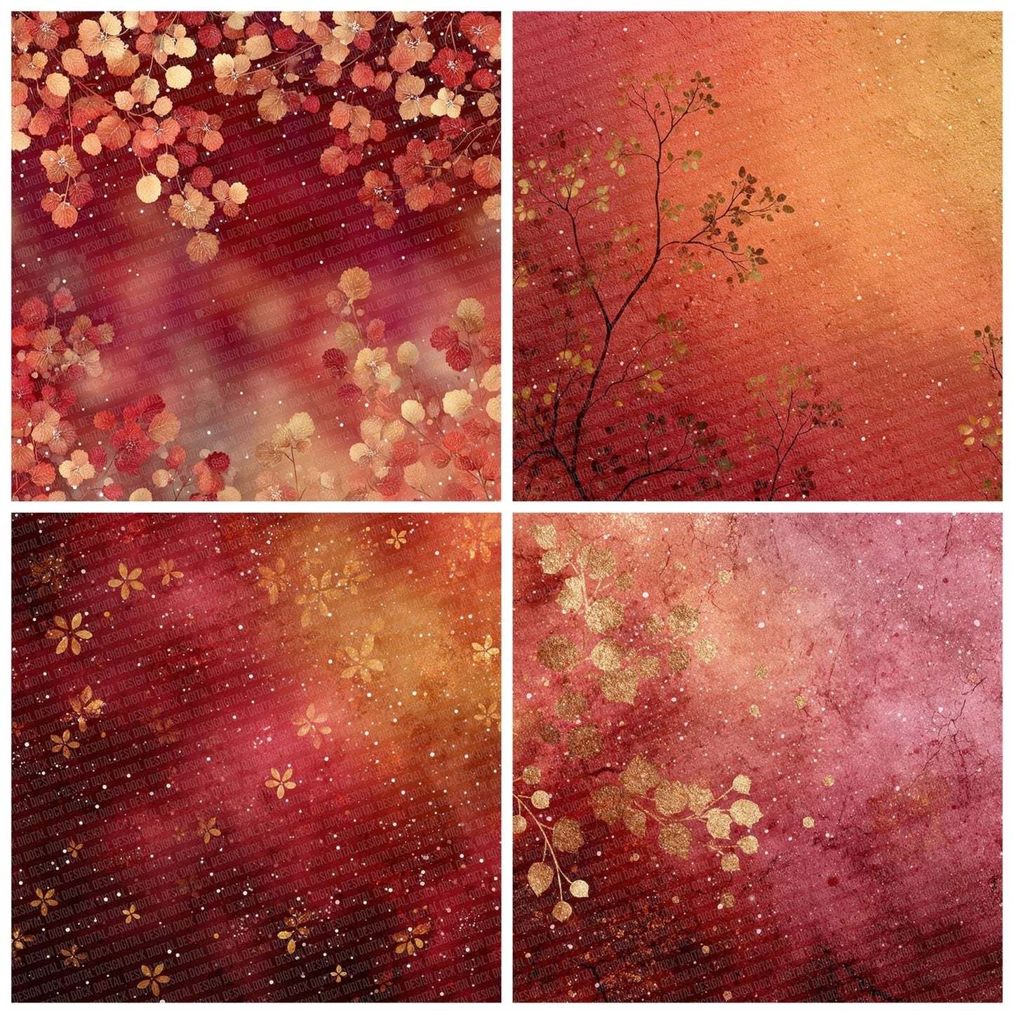 Holly Gold Christmas Background Digital Paper Pack (DDD002026)