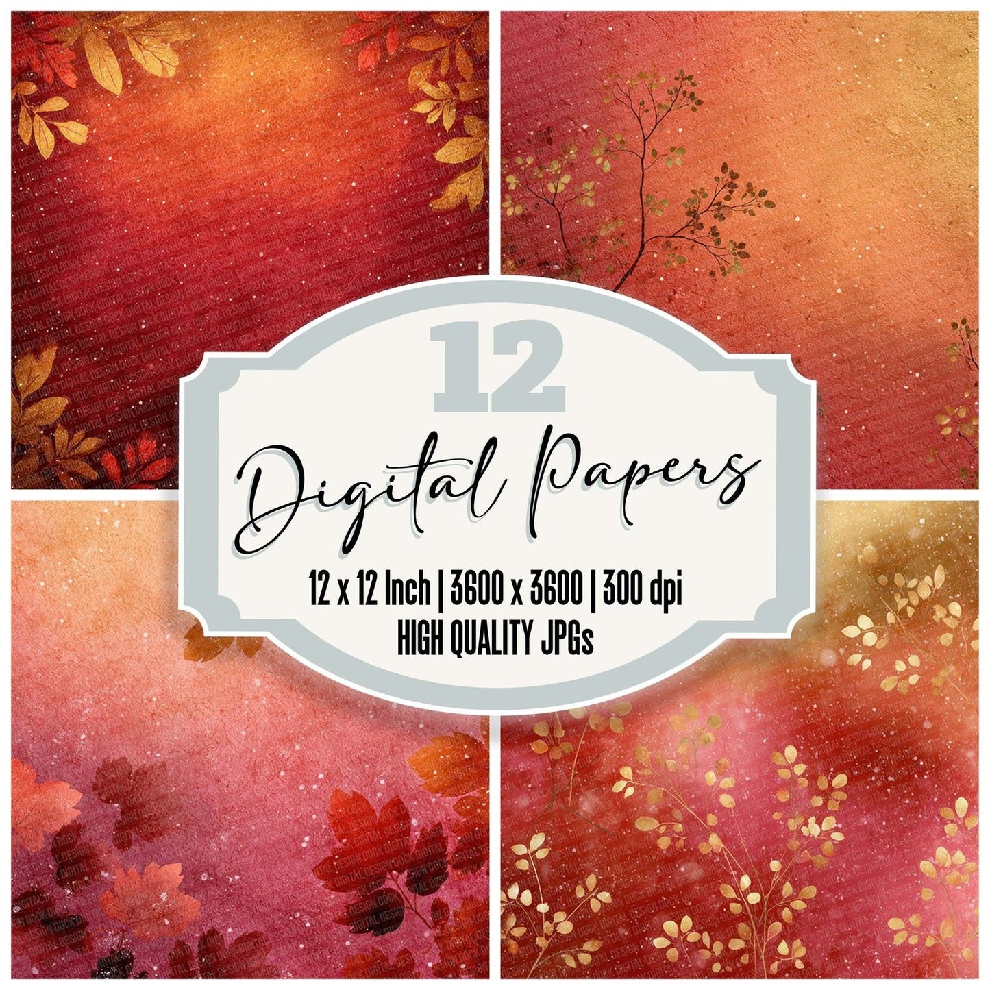 Holly Gold Christmas Background Digital Paper Pack (DDD002026)