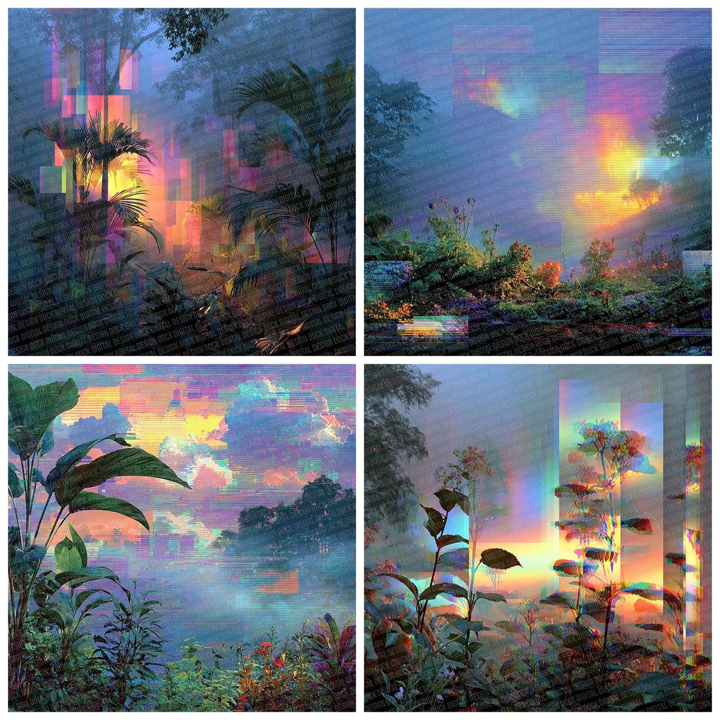 Holo Jungle Botanical Glitch Digital Paper Pack (DDD002028)