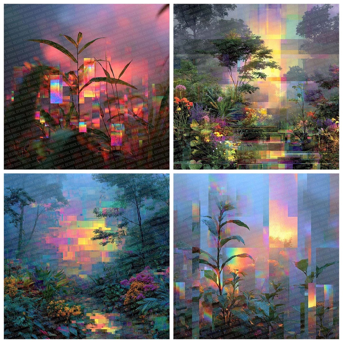 Holo Jungle Botanical Glitch Digital Paper Pack (DDD002028)