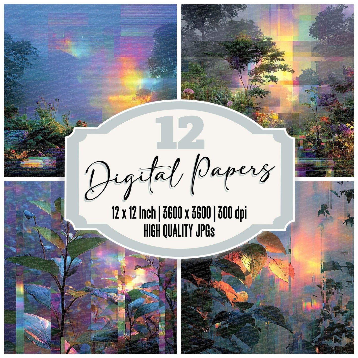 Holo Jungle Botanical Glitch Digital Paper Pack (DDD002028)
