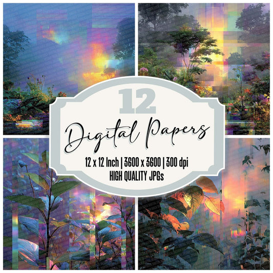 Holo Jungle Botanical Glitch Digital Paper Pack (DDD002028)