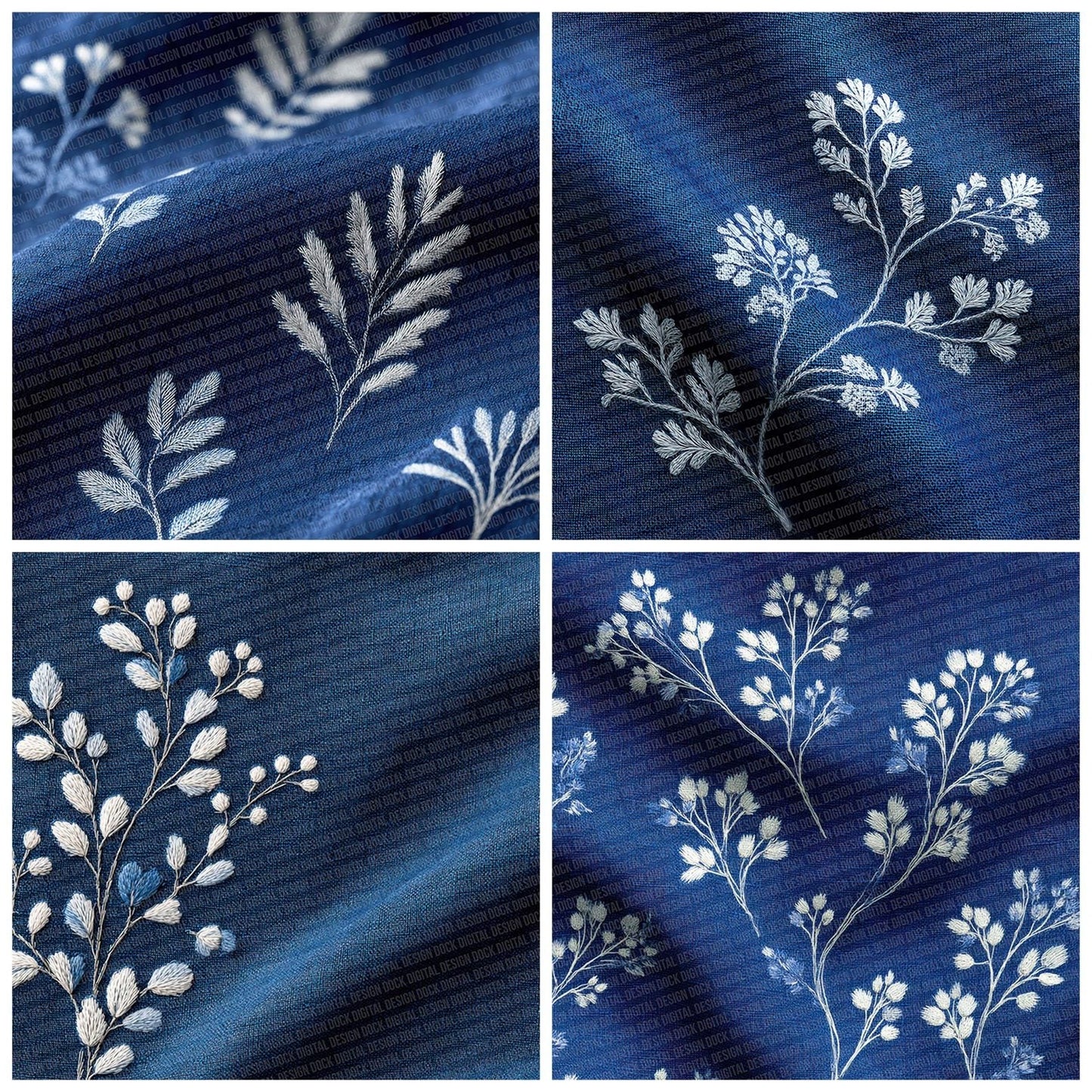 Indigo Botanical Stitch Digital Paper Pack (DDD002064)