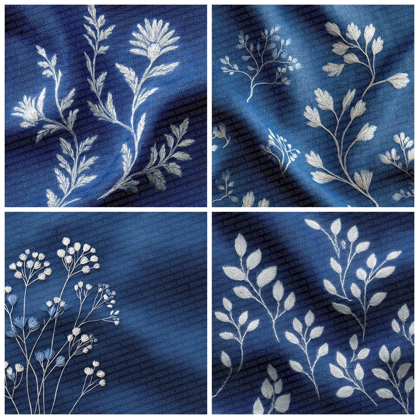 Indigo Botanical Stitch Digital Paper Pack (DDD002064)