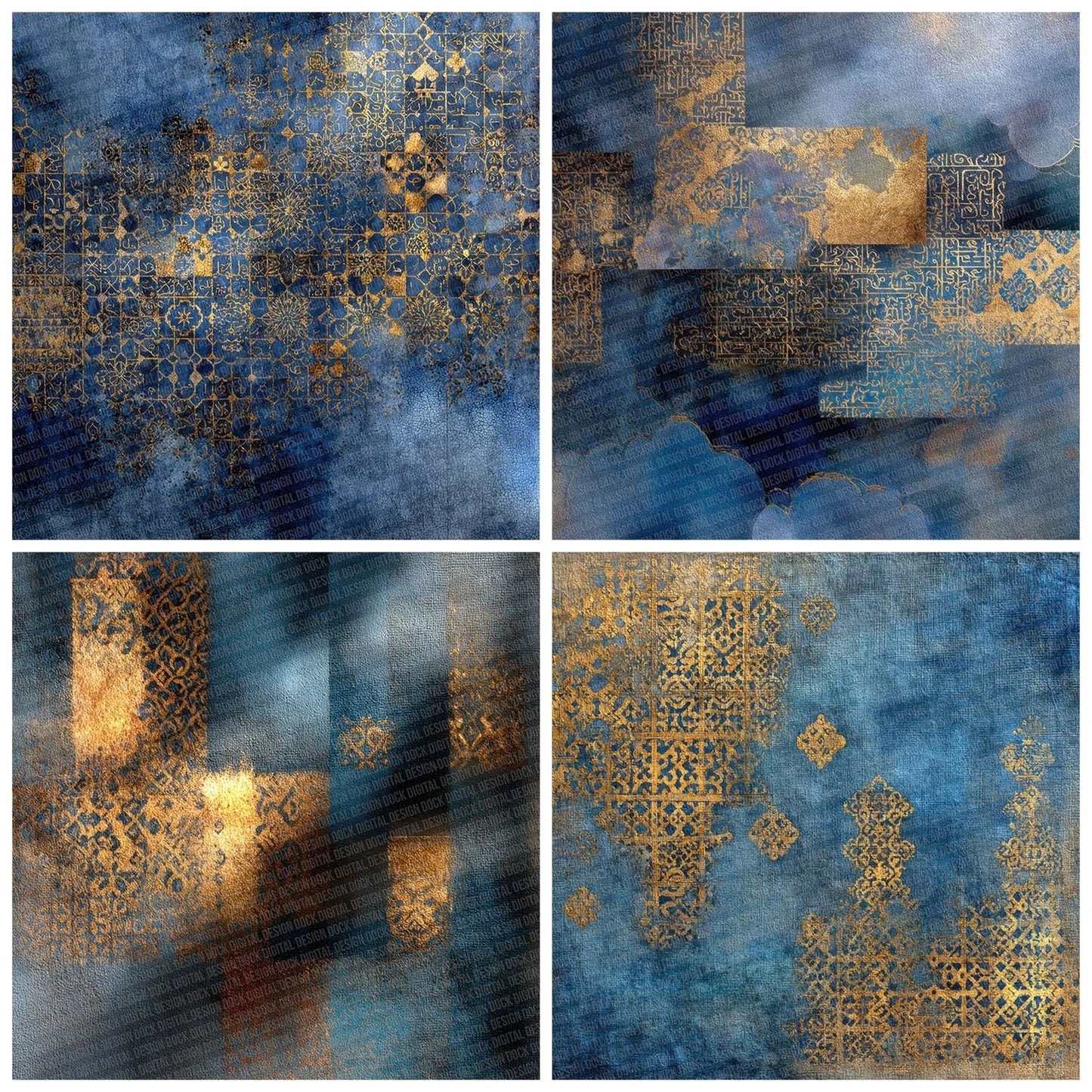 Indigo Gold Islamic Sacred Layers Digital Paper Pack (DDD002070)