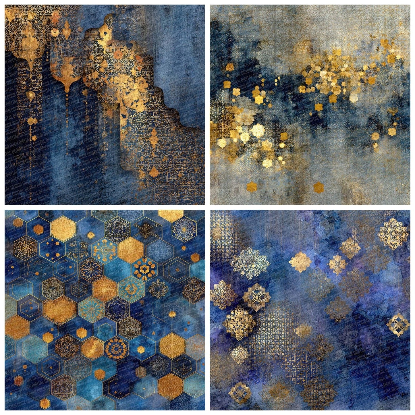 Indigo Gold Islamic Sacred Layers Digital Paper Pack (DDD002070)
