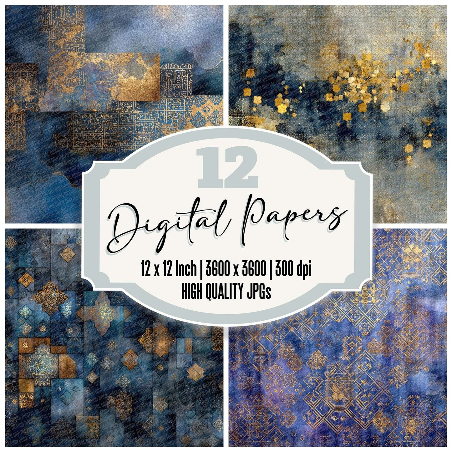 Indigo Gold Islamic Sacred Layers Digital Paper Pack (DDD002070)