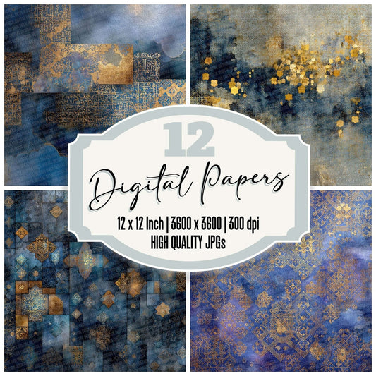 Indigo Gold Islamic Sacred Layers Digital Paper Pack (DDD002070)