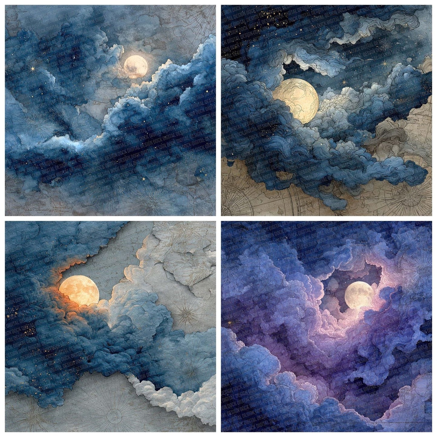 Indigo Moon Map Digital Paper Pack (DDD007659)