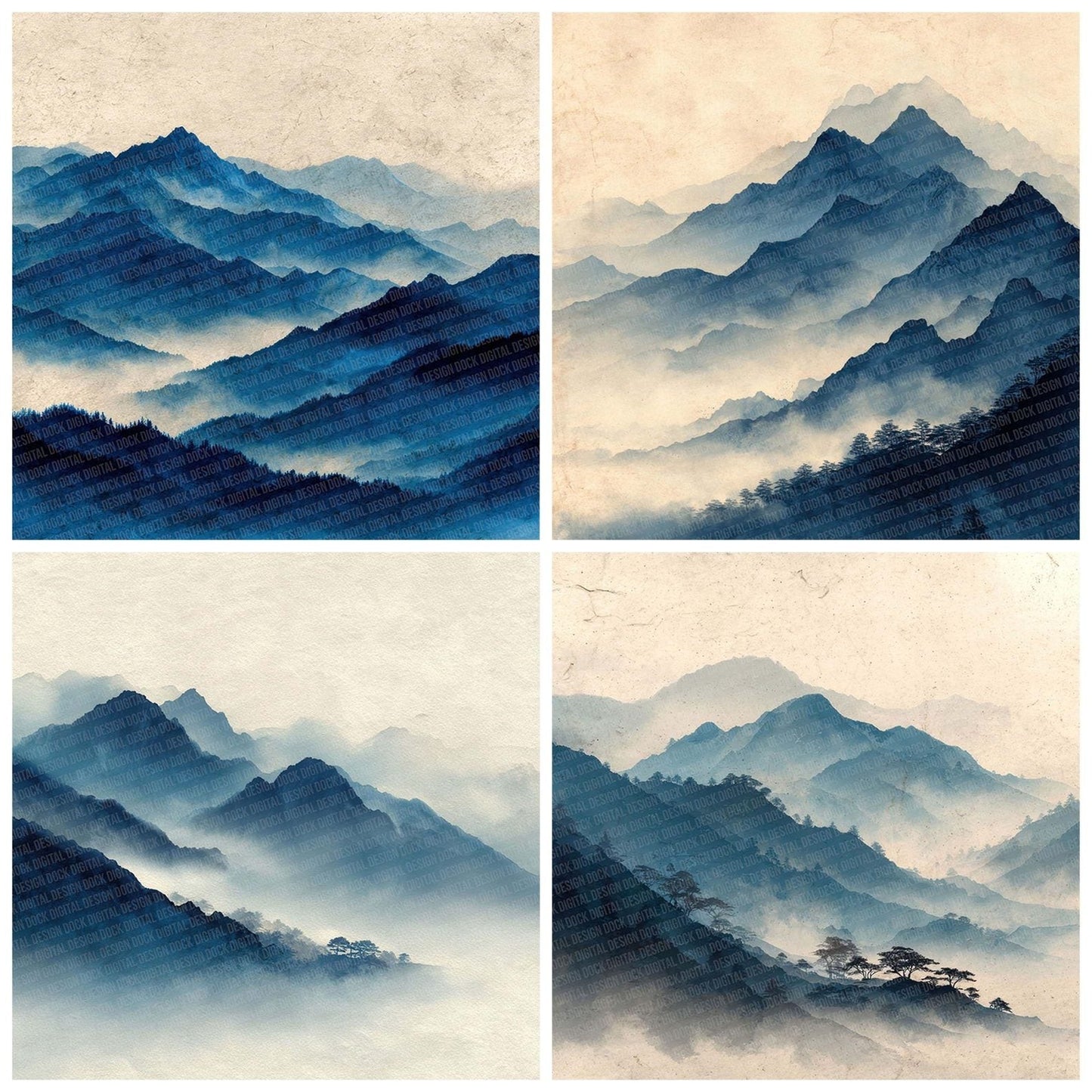 Indigo Mountain Japanese Watercolour Digital Paper Pack (DDD002073)
