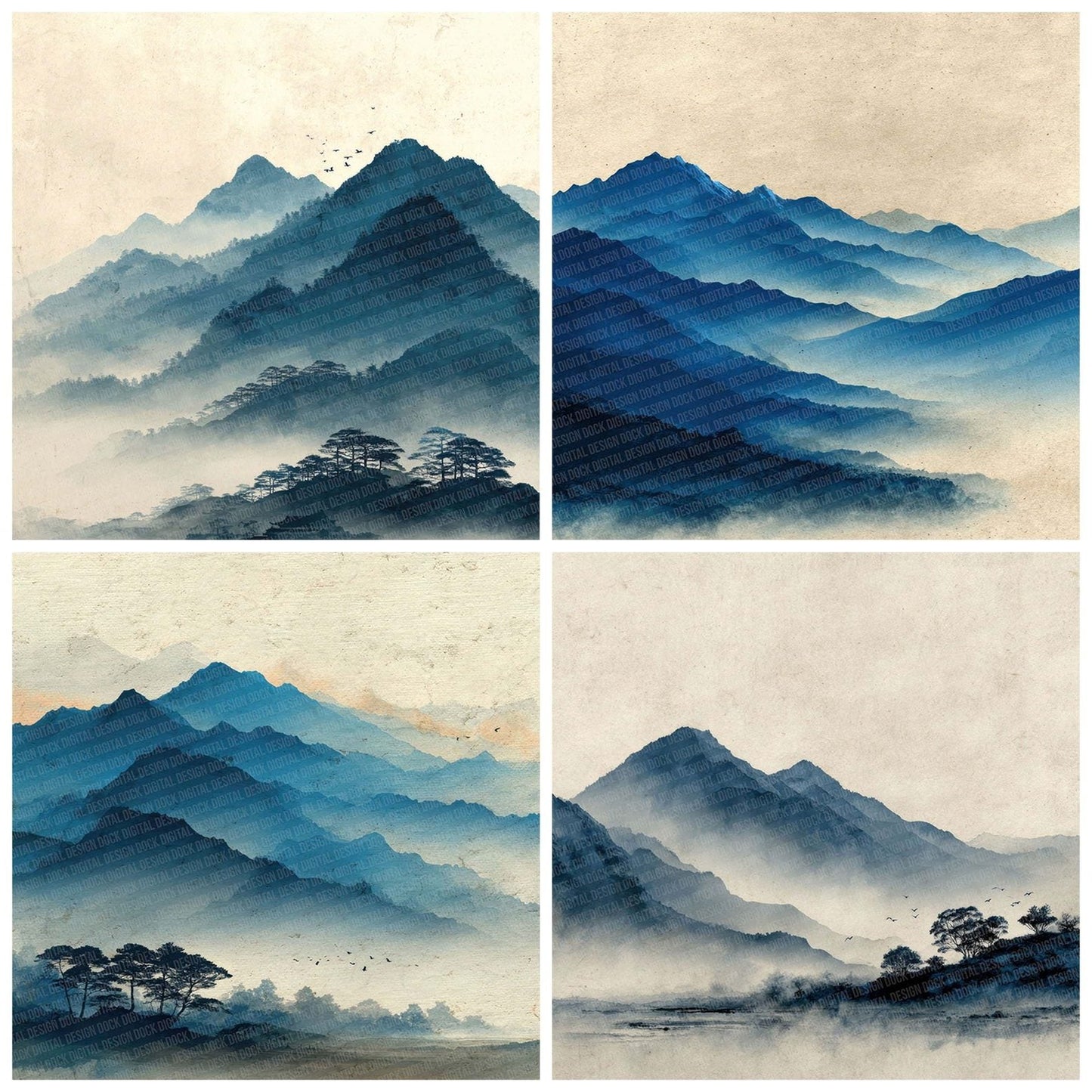 Indigo Mountain Japanese Watercolour Digital Paper Pack (DDD002073)