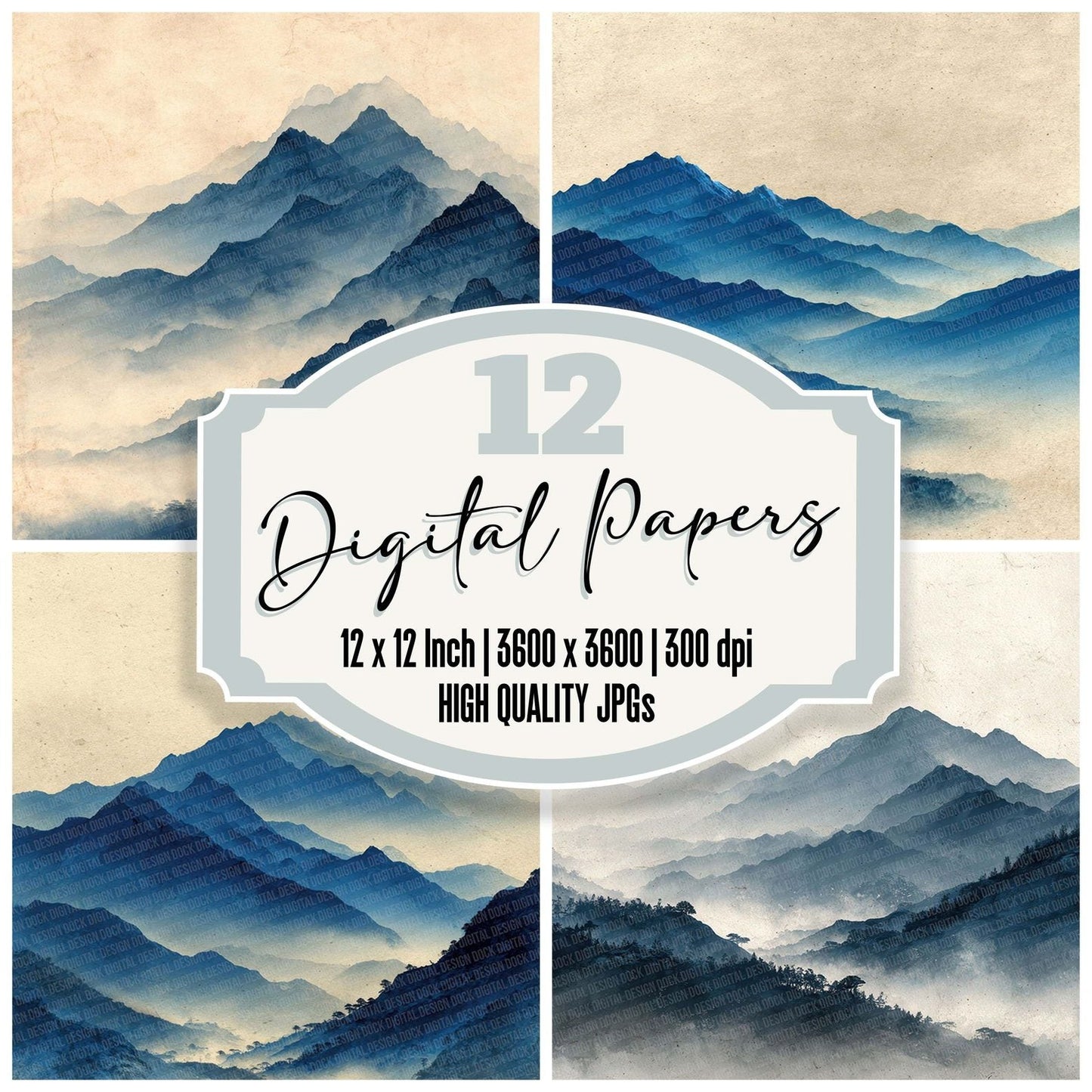 Indigo Mountain Japanese Watercolour Digital Paper Pack (DDD002073)