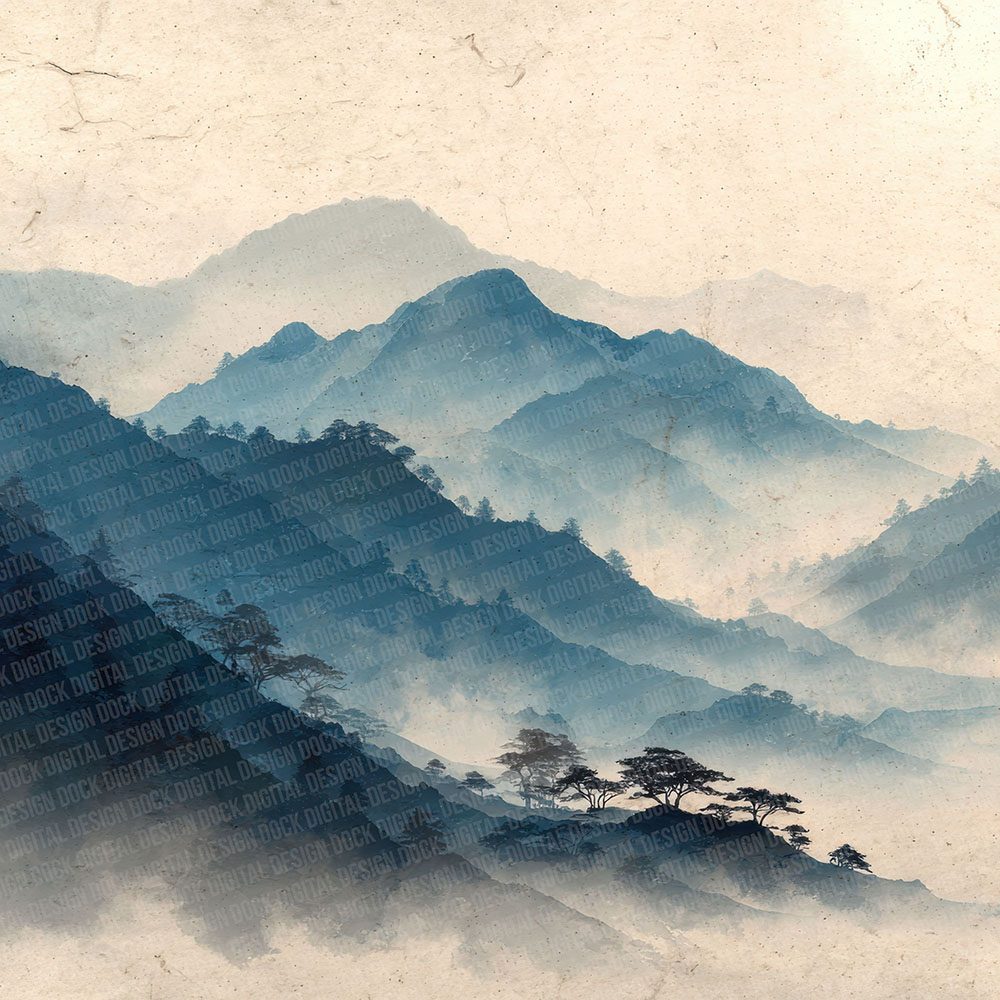 Indigo Mountain Japanese Watercolour Digital Paper Pack (DDD002073)
