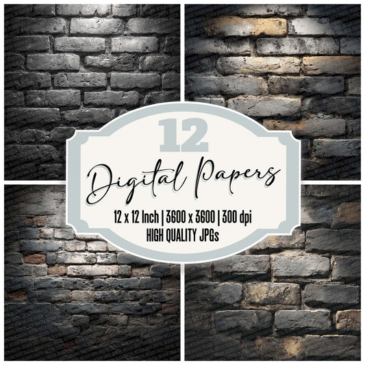 Industrial Charcoal Brick Wall Digital Paper Pack (DDD002083)