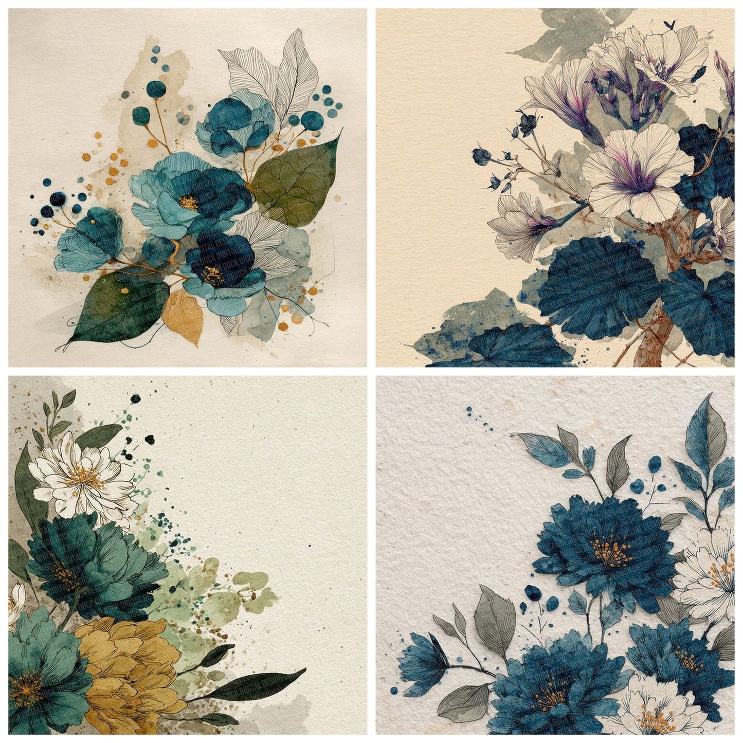 Ink Botanical Linework Digital Paper Pack (DDD002090)