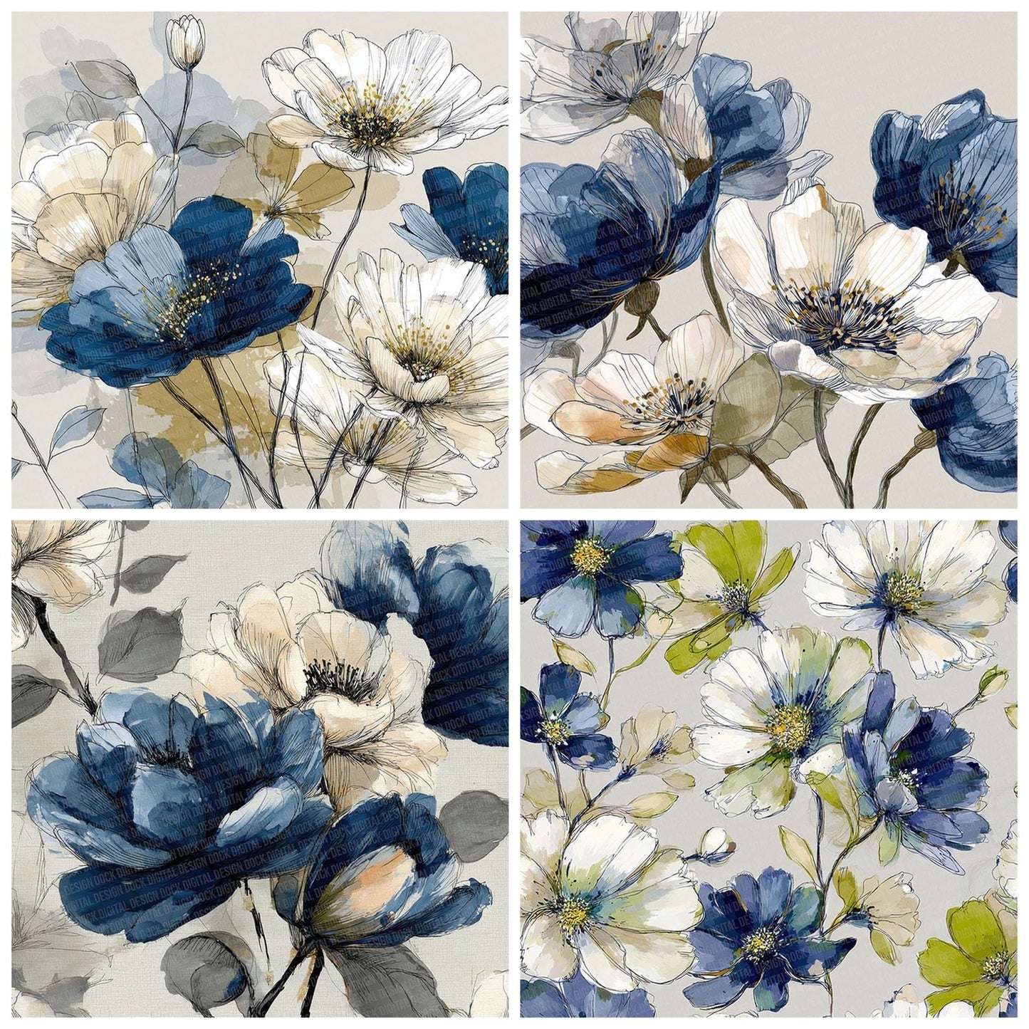 Ink Botanical Sketch Digital Paper Pack (DDD002091)