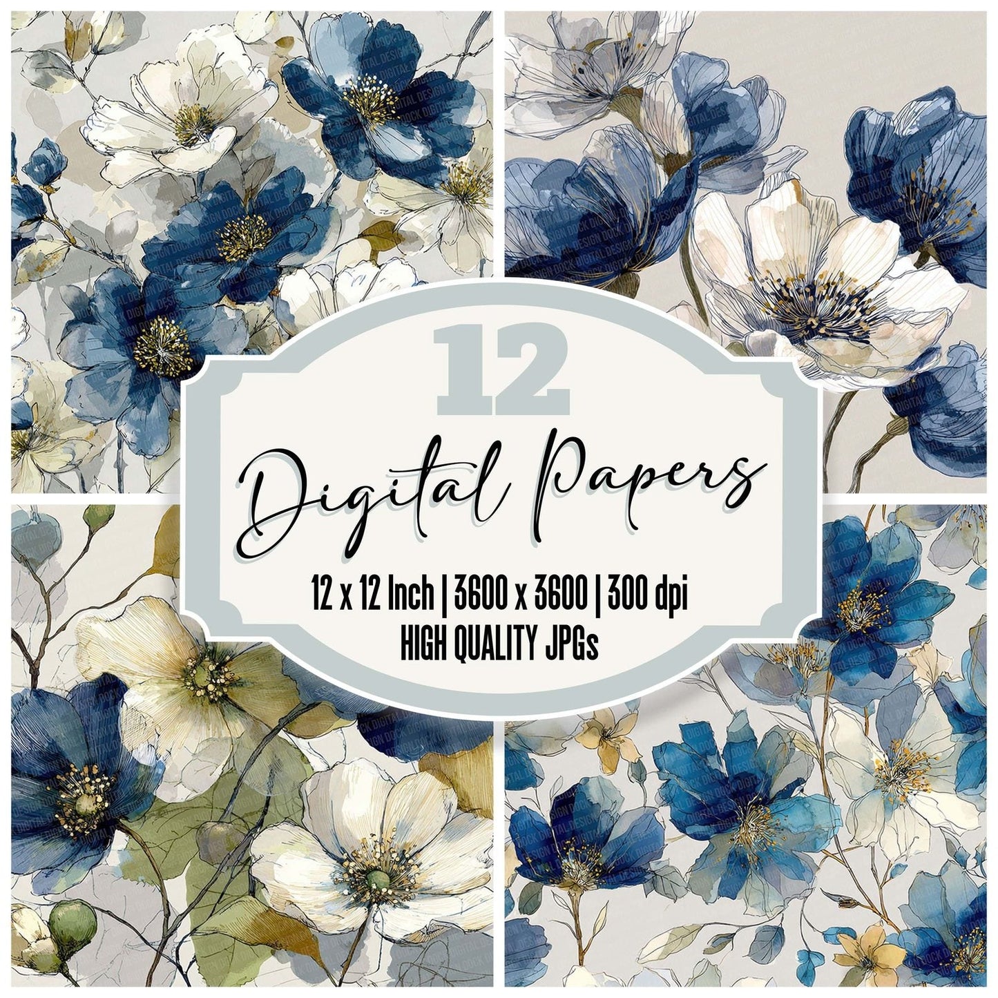 Ink Botanical Sketch Digital Paper Pack (DDD002091)