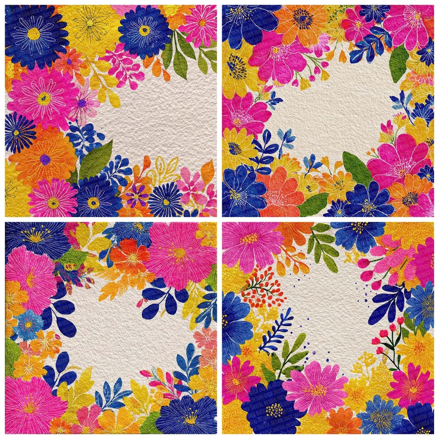 Ink Drawn Holi Florals Digital Paper Pack (DDD002099)