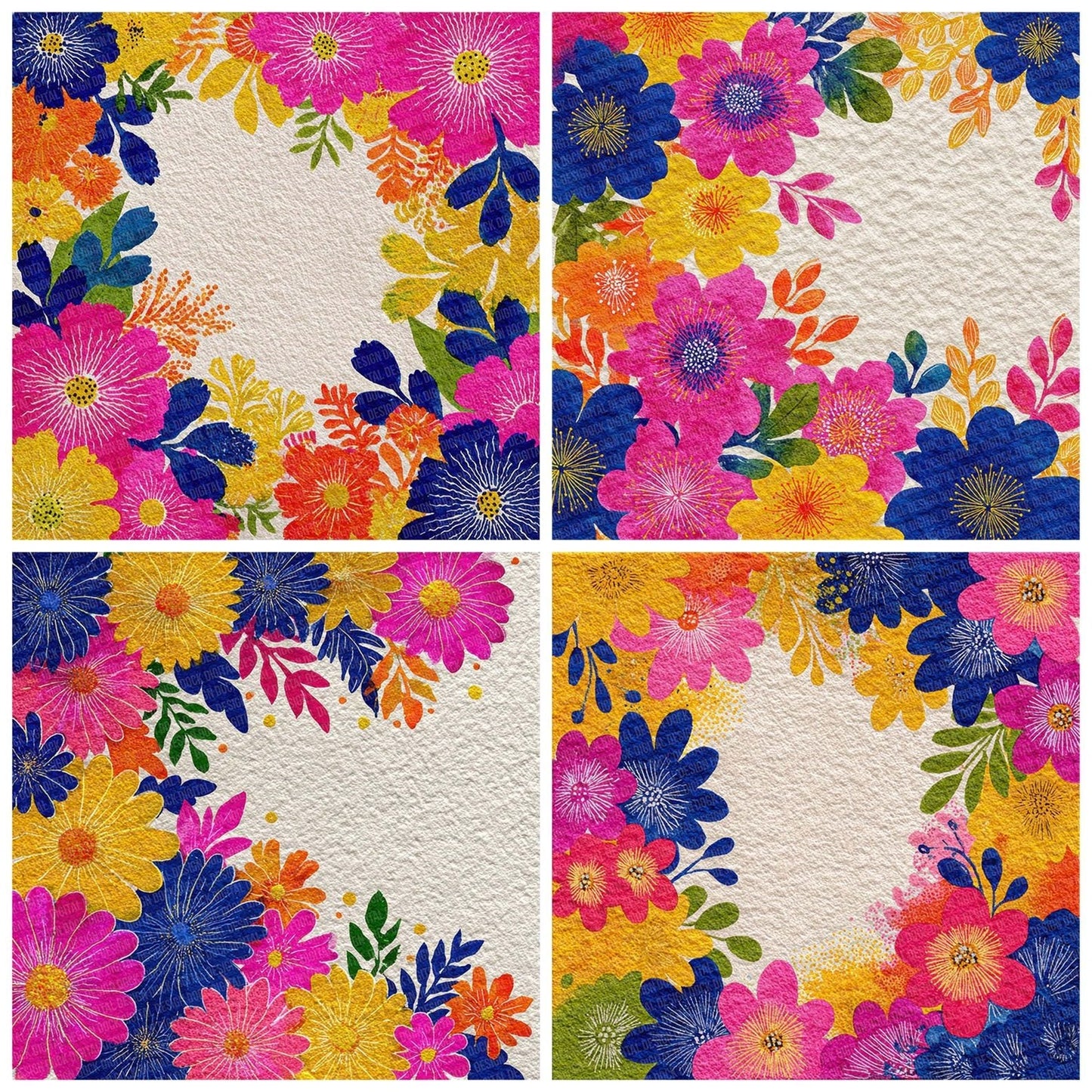 Ink Drawn Holi Florals Digital Paper Pack (DDD002099)