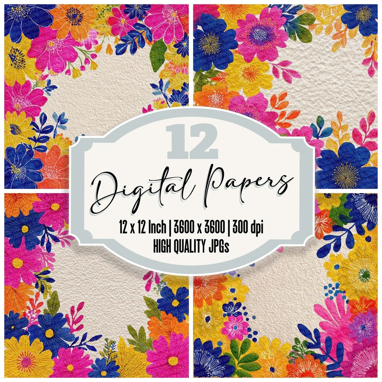 Ink Drawn Holi Florals Digital Paper Pack (DDD002099)