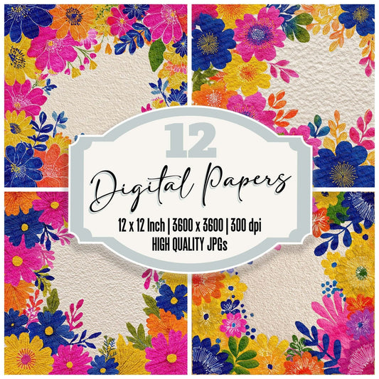 Ink Drawn Holi Florals Digital Paper Pack (DDD002099)