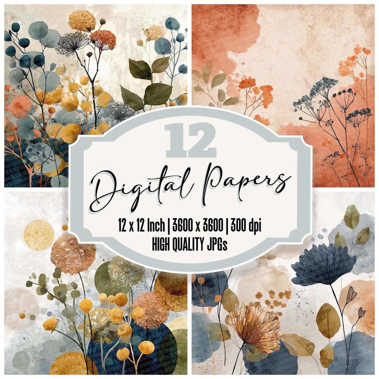 Ink Floral Wash Digital Paper Pack (DDD002103)