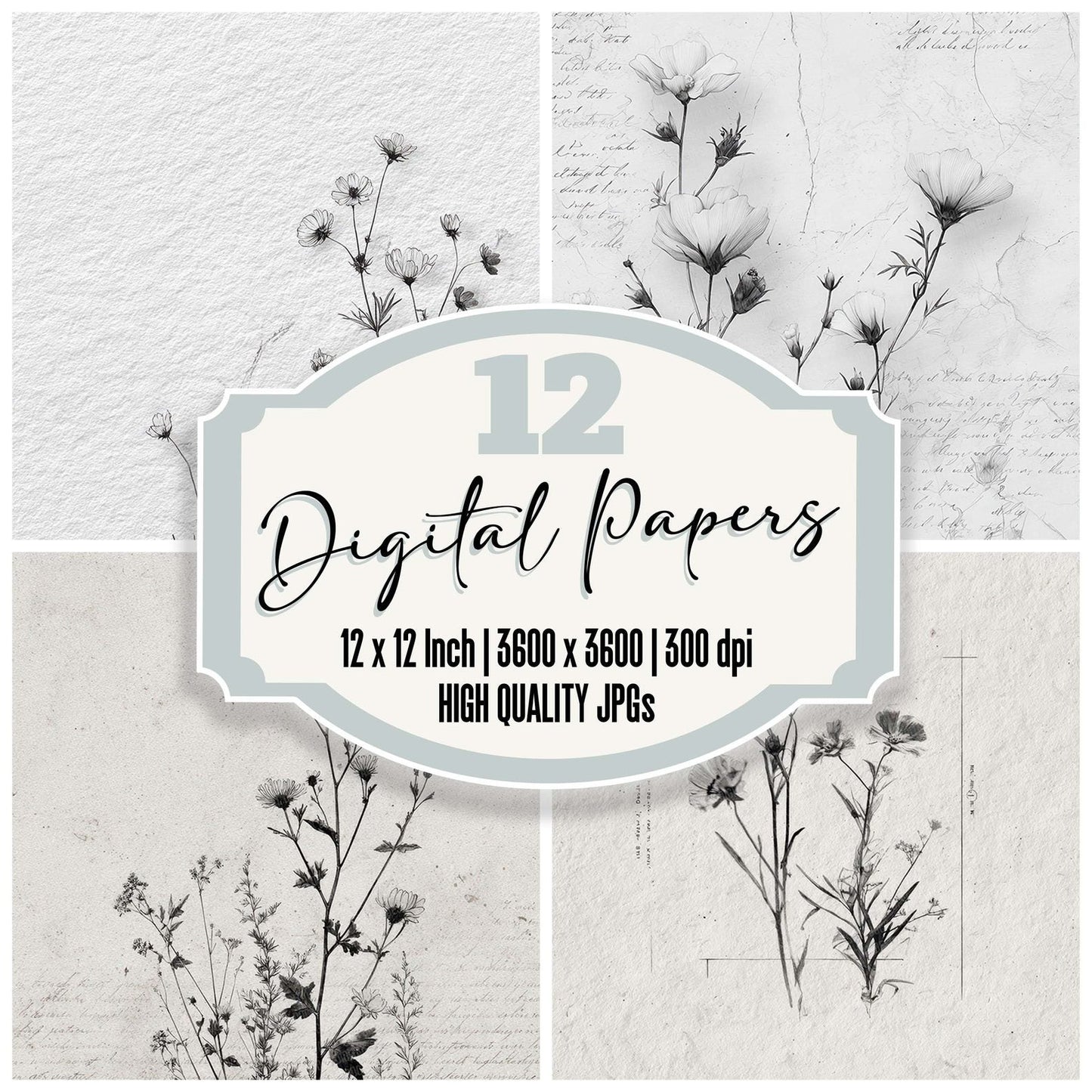 Ink Sketch Wildflowers Digital Paper Pack (DDD002125)