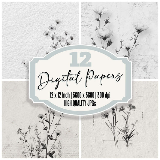 Ink Sketch Wildflowers Digital Paper Pack (DDD002125)