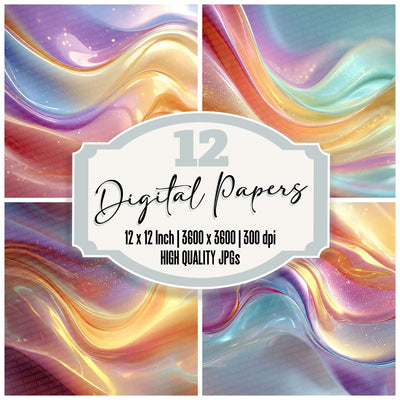 Iridescent Candy Melt digital paper pack cover showing four of the 12 papers