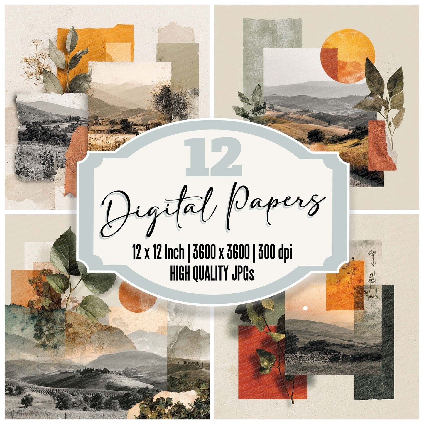 Italian Countryside Collage Digital Paper Pack (DDD002164)