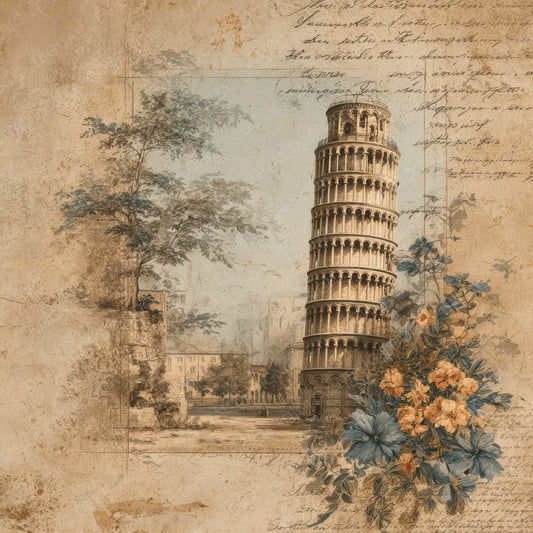Italy Romance Landmark Pisa Tower Digital Paper Pack (DDD007797)