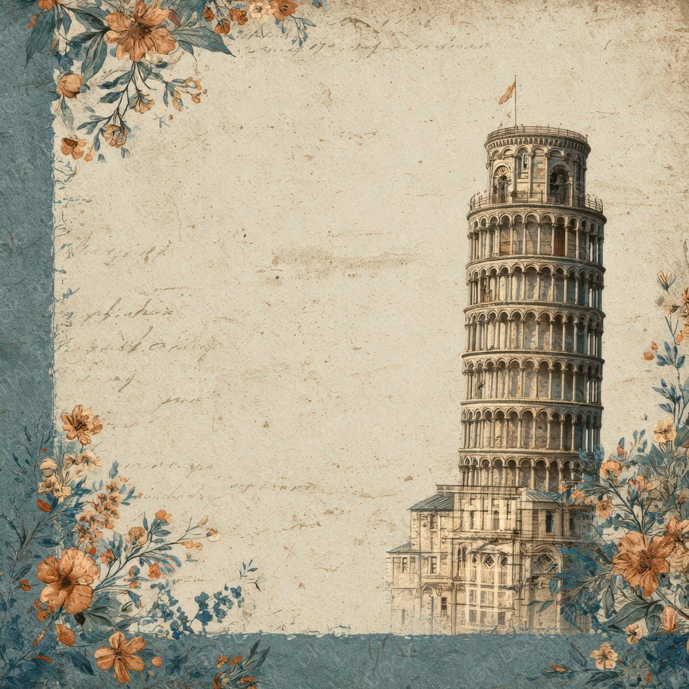 Italy Romance Landmark Pisa Tower Digital Paper Pack (DDD007797)