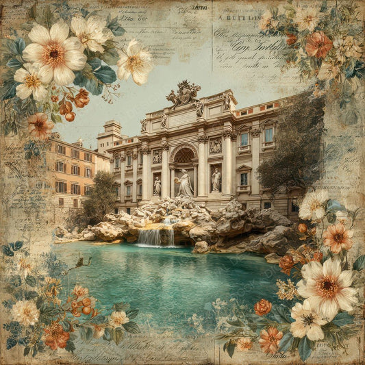 Italy Romance Trevi Fountain Digital Paper Pack (DDD007778)