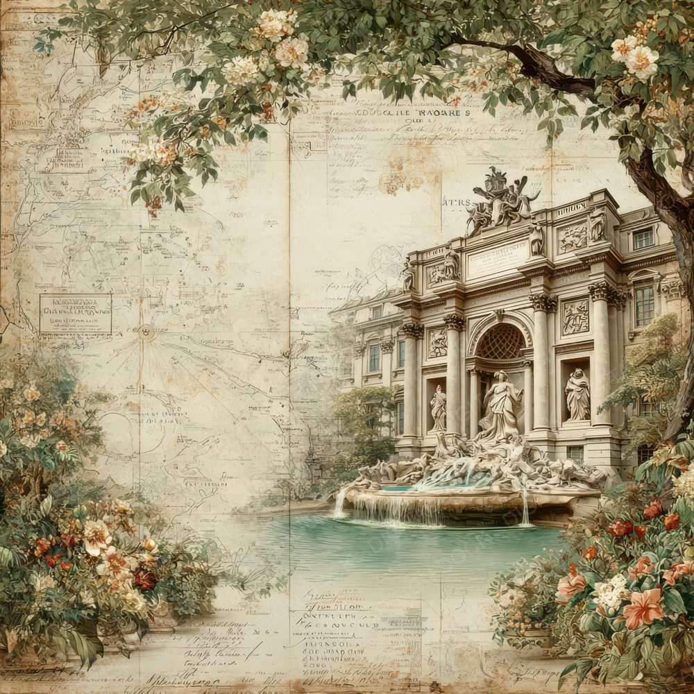 Italy Romance Trevi Fountain Digital Paper Pack (DDD007778)