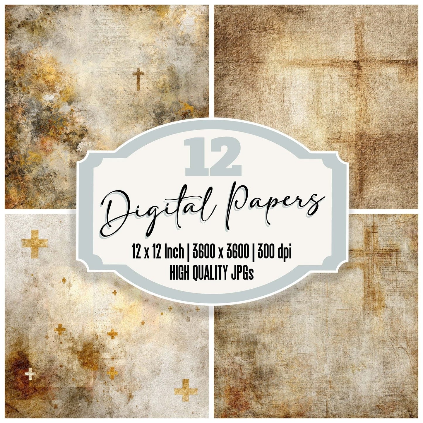 Ivory Gold Christian Sacred Layers Digital Paper Pack (DDD002173)