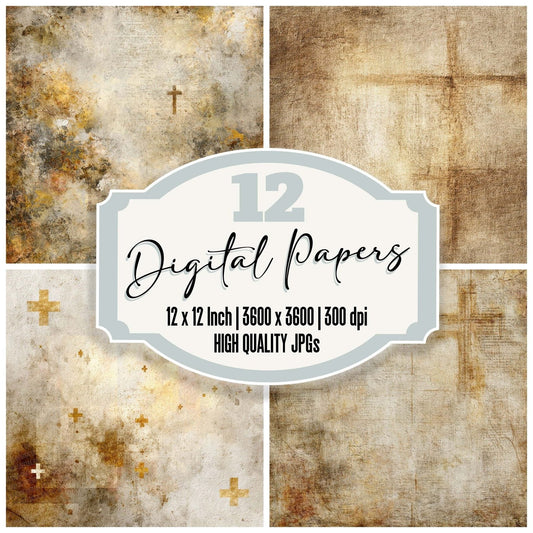 Ivory Gold Christian Sacred Layers Digital Paper Pack (DDD002173)