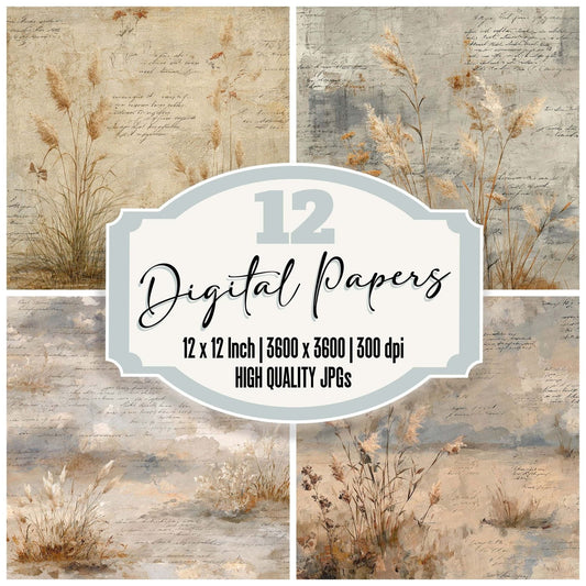Ivory Grass Sketch Dunes Digital Paper Pack (DDD002177)