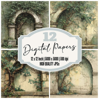 Ivy Arch Mossstone digital paper pack cover showing four of the 12 papers