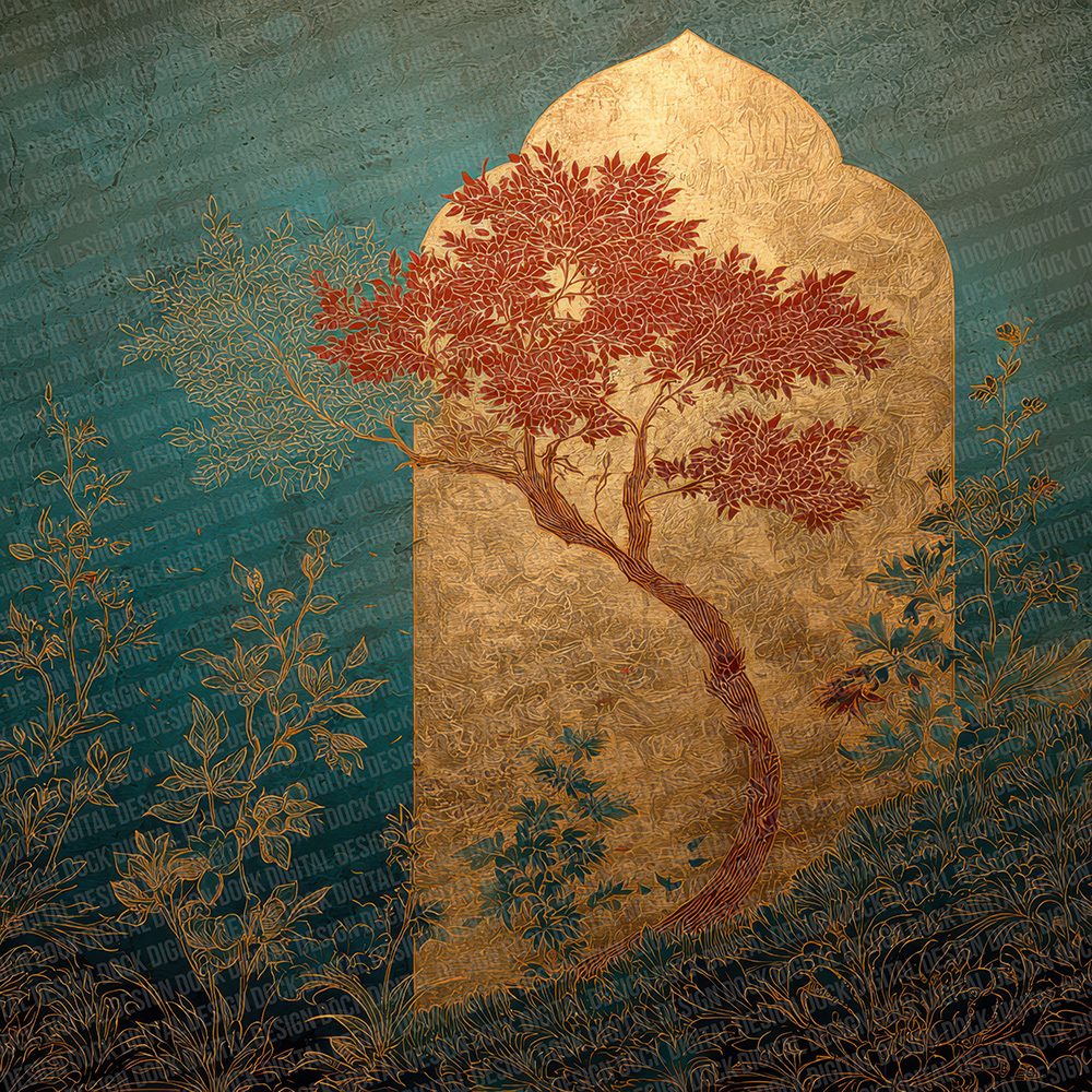 Japan Gold Teal Botanica Digital Paper Pack (DDD002197)