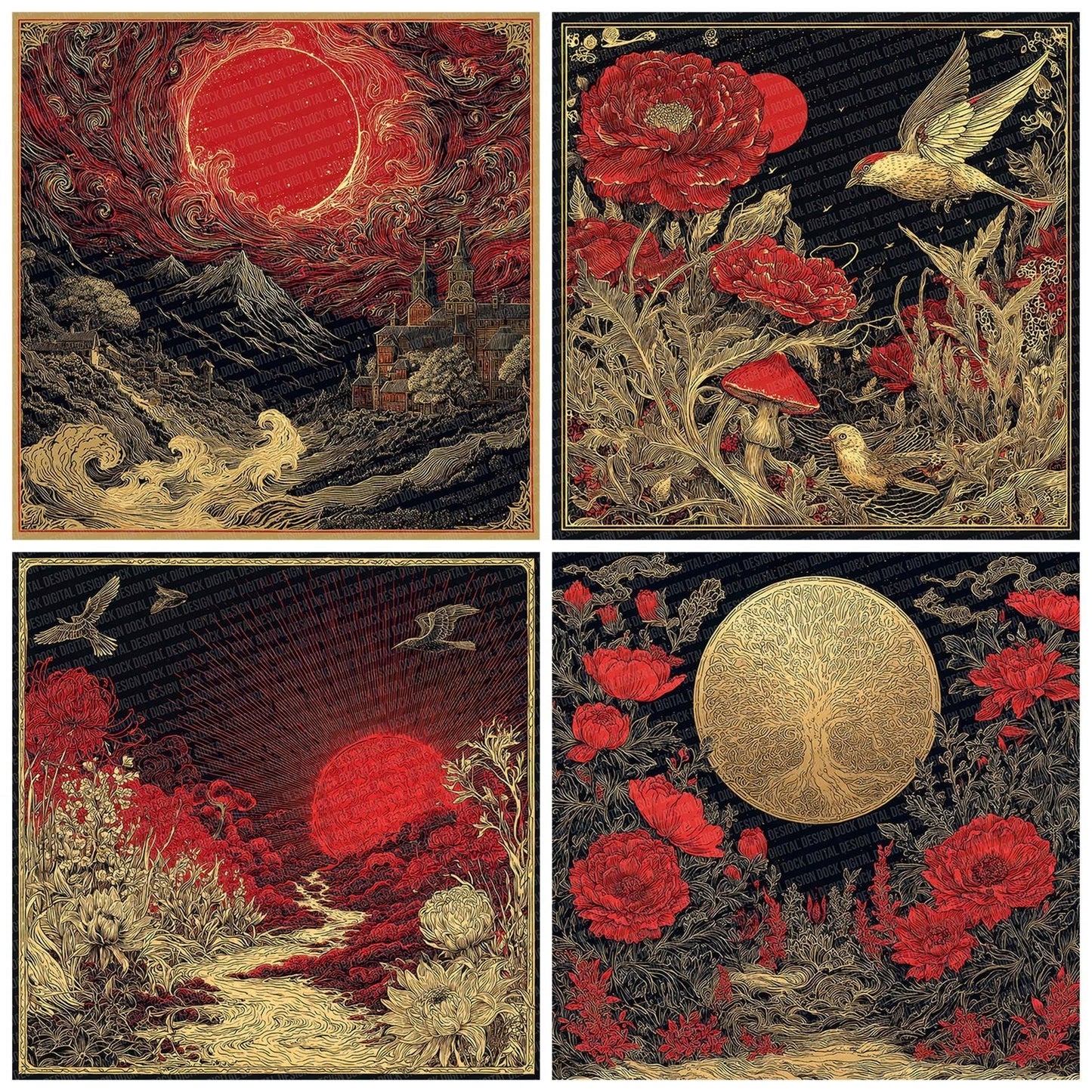 Japan Red Gold Eclipse Digital Paper Pack (DDD002198)