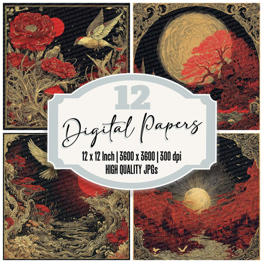 Japan Red Gold Eclipse Digital Paper Pack (DDD002198)