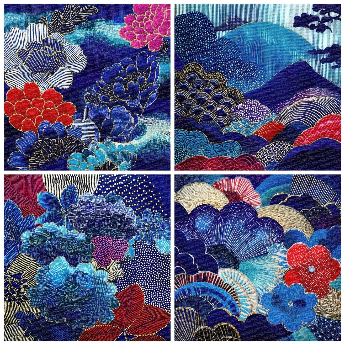 Japanese Floral Blues Digital Paper Pack (DDD002202)