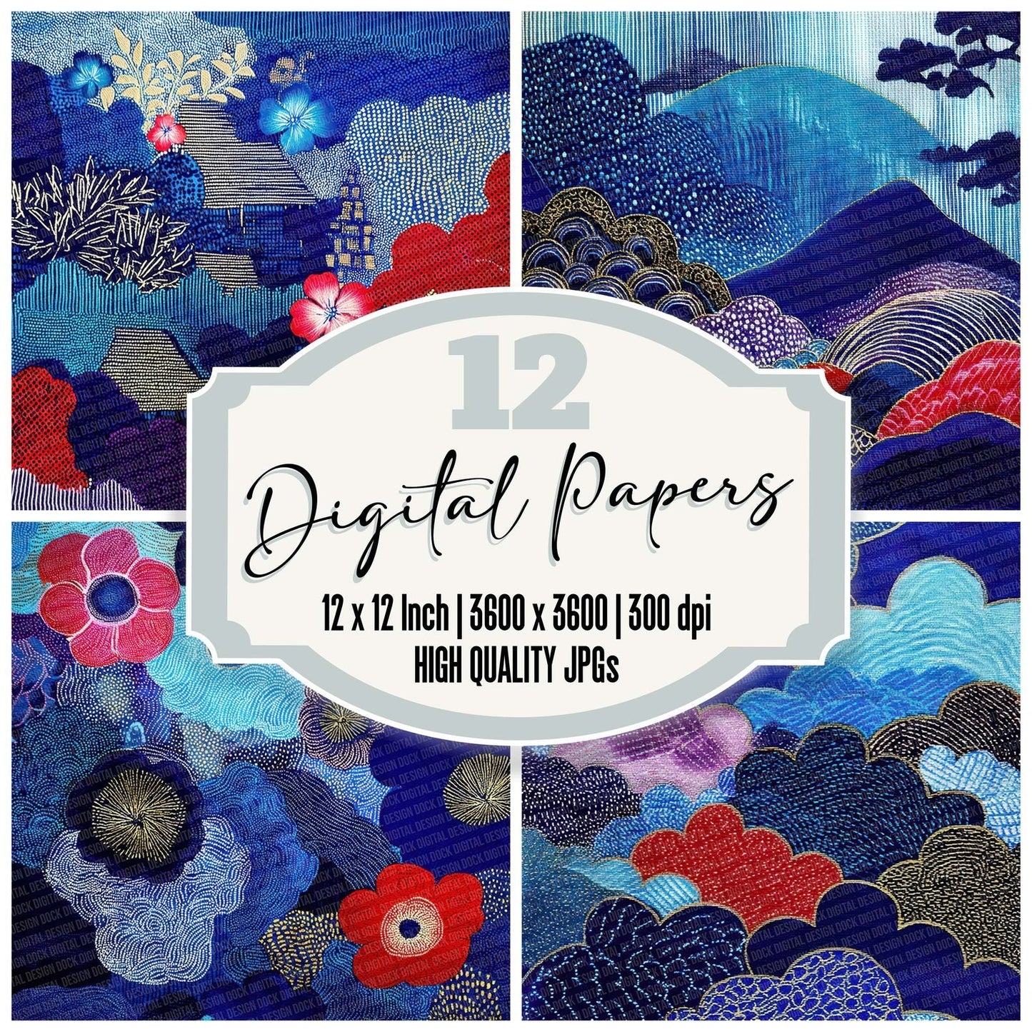 Japanese Floral Blues Digital Paper Pack (DDD002202)