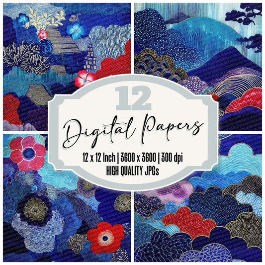 Japanese Floral Blues Digital Paper Pack (DDD002202)