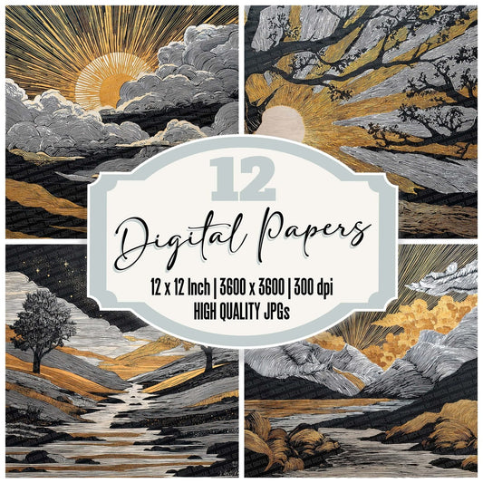 Japanese Gold Night Forest Digital Paper Pack (DDD002203)