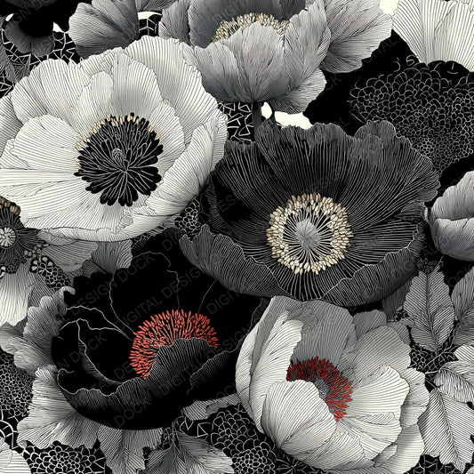Japanese Ink Floral Background Digital Paper Pack (DDD007859)