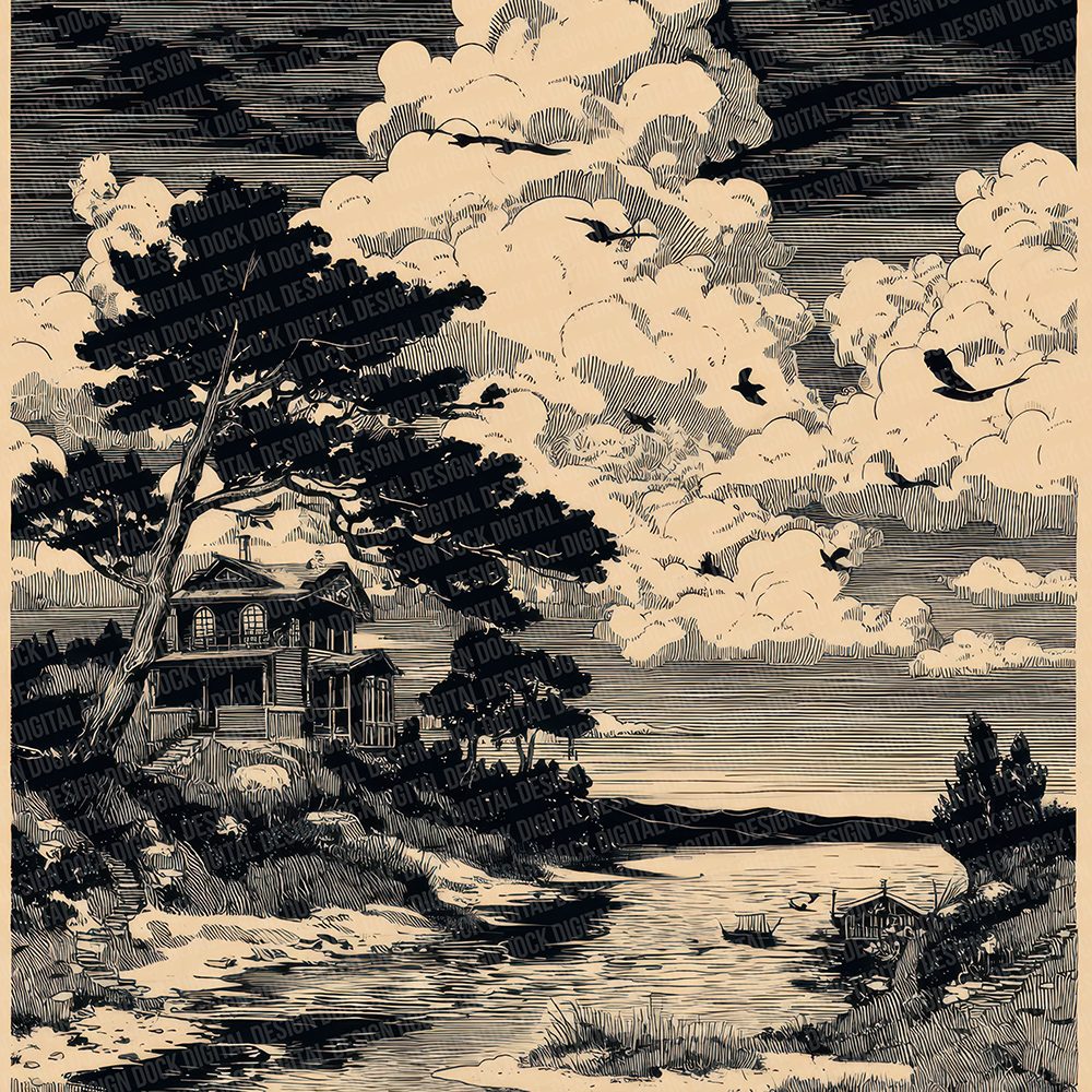 Japanese Inked Coastal Dusk Digital Paper Pack (DDD002204)