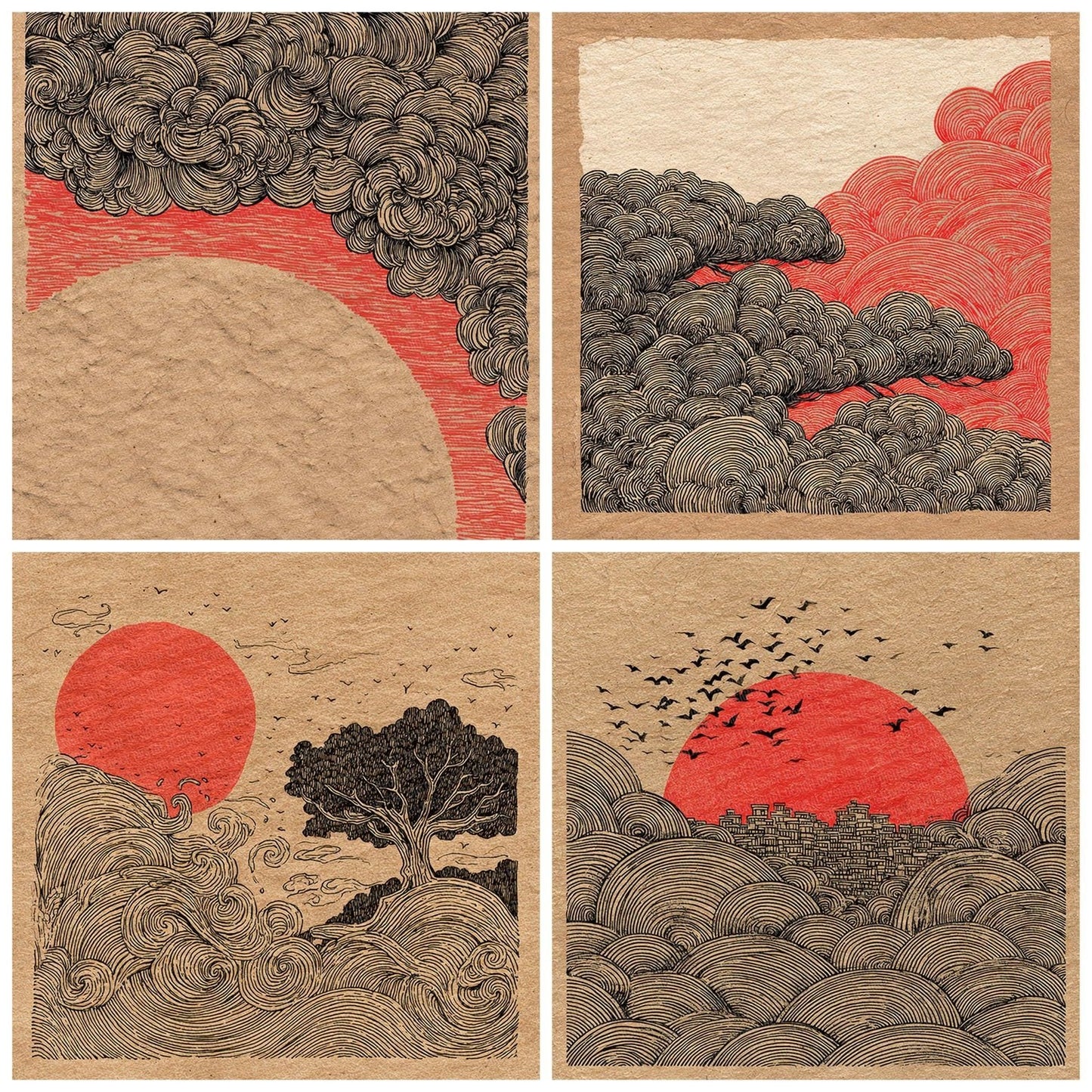 Japanese Red Sun Swirls Digital Paper Pack (DDD002206)